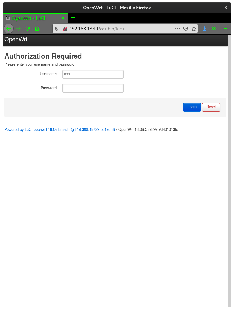 Portal de ingreso de OpenWrt.